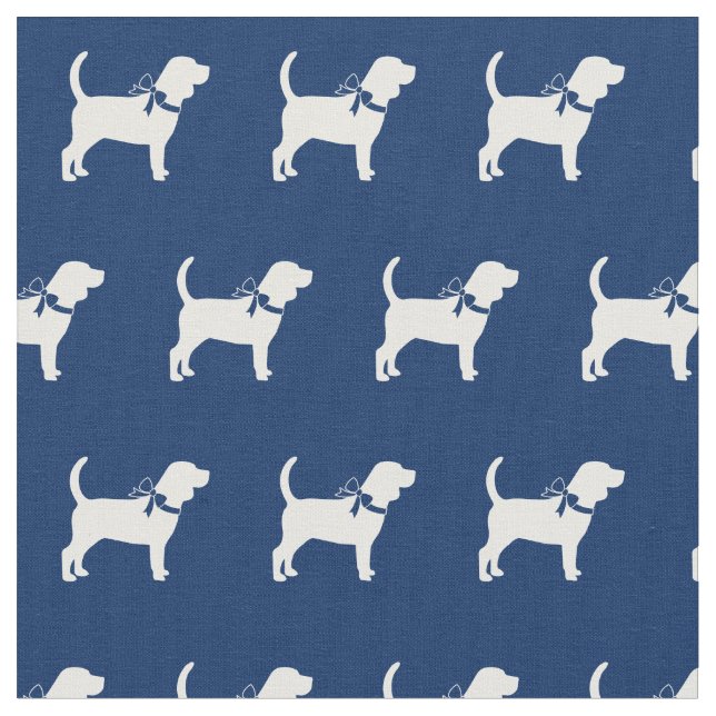 Beagle Dog Silhouette Pet Navy Blue Fabric (Close Up)