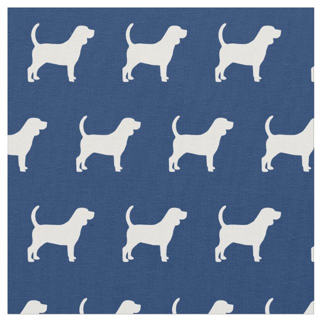 Beagle Dog Silhouette Pet Navy Blue Fabric (Close Up)