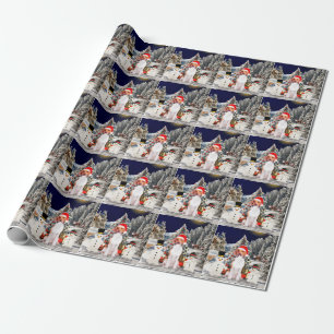 Beagle Dog Sitting in Snow Christmas Hat Wrapping Paper