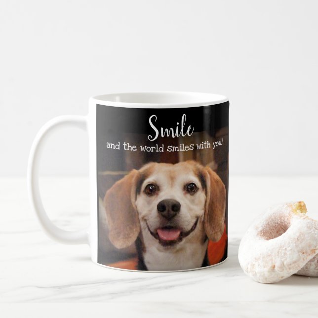 Beagle Dog Smile Quote Cute Smiling Photo Coffee Mug (With Donut)