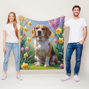Beagle Dog Spring Flowers Painting Fleece Blanket