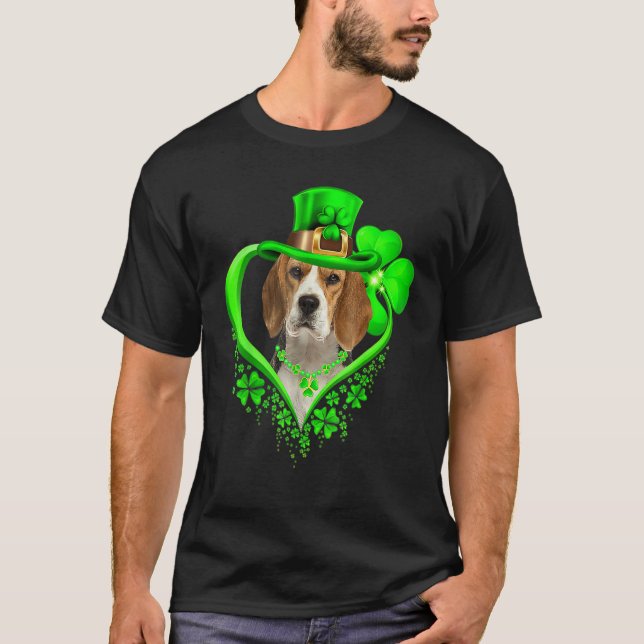 Beagle Dog St Patricks Day Lover Irish Shamrock T-Shirt (Front)