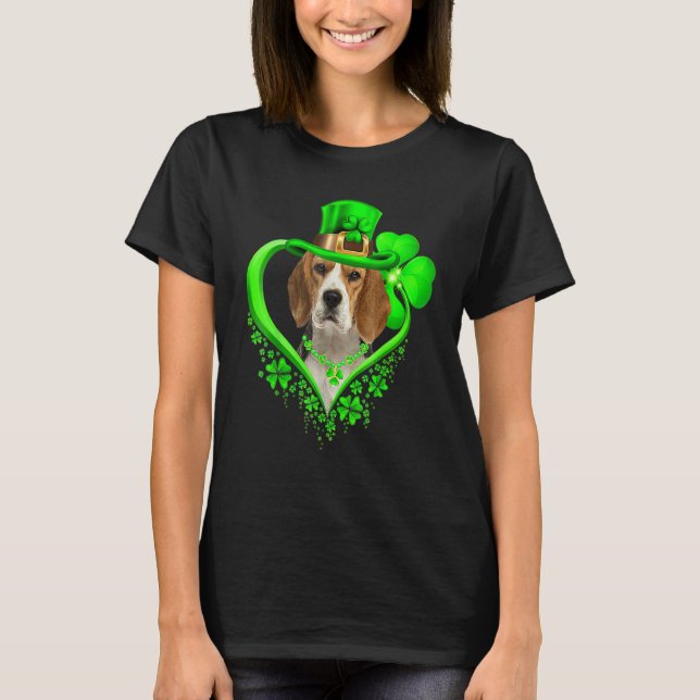 Beagle Dog St Patricks Day Lover Irish Shamrock T-Shirt (Front)