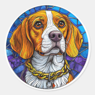 Beagle Dog Stained Glass Art Classic Round Sticker