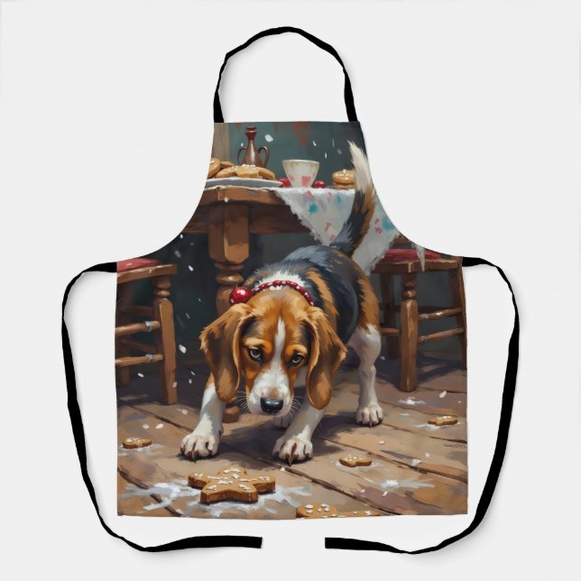 Beagle Dog Tracking Gingerbread Christmas Fun Art Apron (Front)
