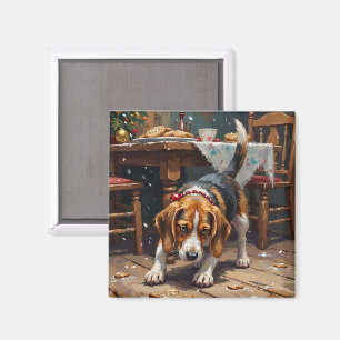 Beagle Dog Tracking Gingerbread Christmas Fun Art Magnet