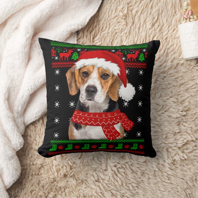 Beagle Dog Ugly Sweater Christmas Puppy Dog Lover Cushion (Blanket)