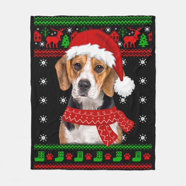 Beagle Dog Ugly Sweater Christmas Puppy Dog Lover  Fleece Blanket (Front)