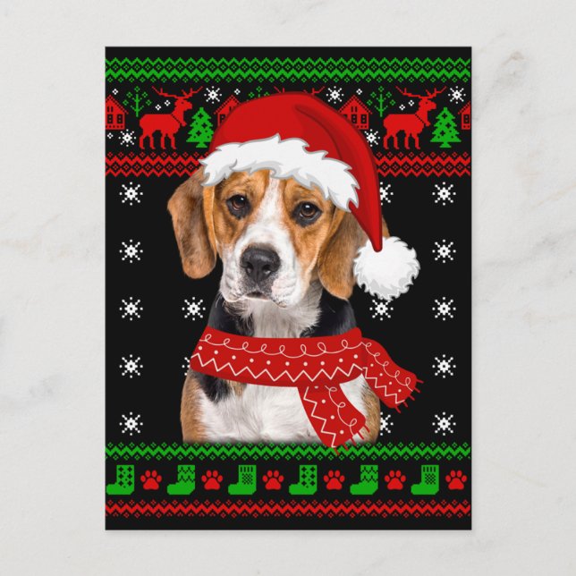 Beagle Dog Ugly Sweater Christmas Puppy Dog Lover Postcard (Front)