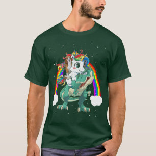 Beagle Dog Unicorn Riding Dinosaur TRe Cute Christ T-Shirt