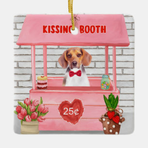 Beagle Dog Valentine's Day Kissing Booth Ceramic Ornament