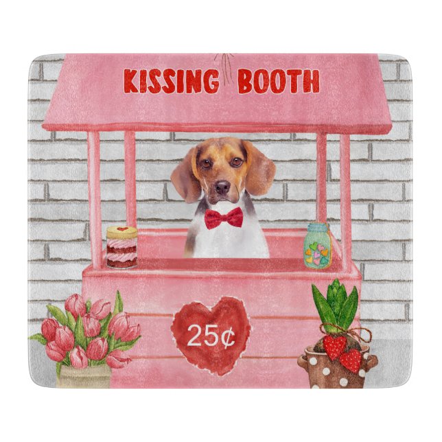 Beagle Dog Valentine's Day Kissing Booth Cutting Board (Front)