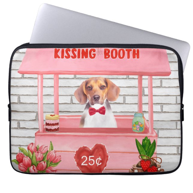 Beagle Dog Valentine's Day Kissing Booth Laptop Sleeve (Front)