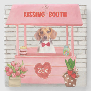 Beagle Dog Valentine's Day Kissing Booth Stone Coaster