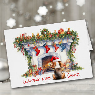 Beagle Dog Waiting on Santa Christmas Fireplace