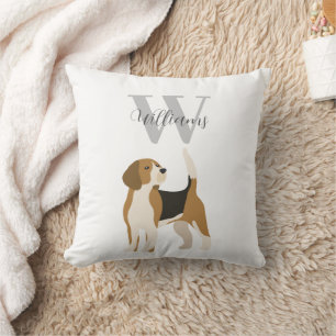 Beagle Dog Watercolor Monogram Name Cushion