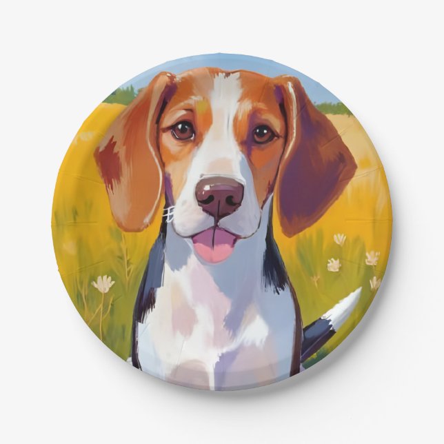 Beagle Dog Watercolor Pet Painting Paper Plate (Front)