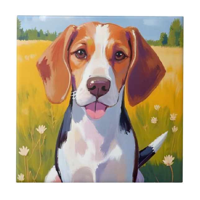 Beagle Dog Watercolor Pet Painting Tile (Front)