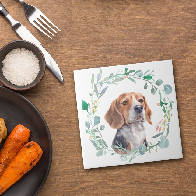 Beagle Dog Watercolor Wreath Tile (Creator Uploaded)
