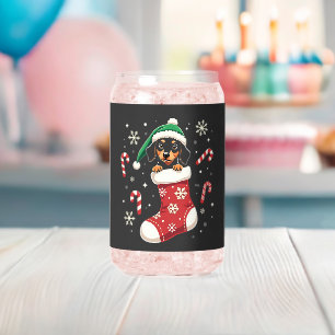 Beagle Dog Wearing Santa Hat Christmas Lovers Can Glass