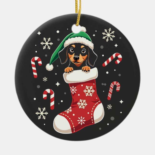 Beagle Dog Wearing Santa Hat Christmas Lovers Ceramic Tree Decoration (Front)