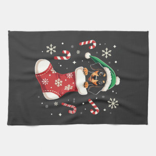 Beagle Dog Wearing Santa Hat Christmas Lovers Tea Towel