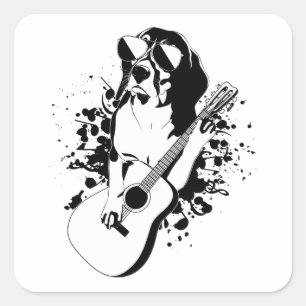 Beagle Dog Wearing Sunglasses Playing Guitar Square Sticker