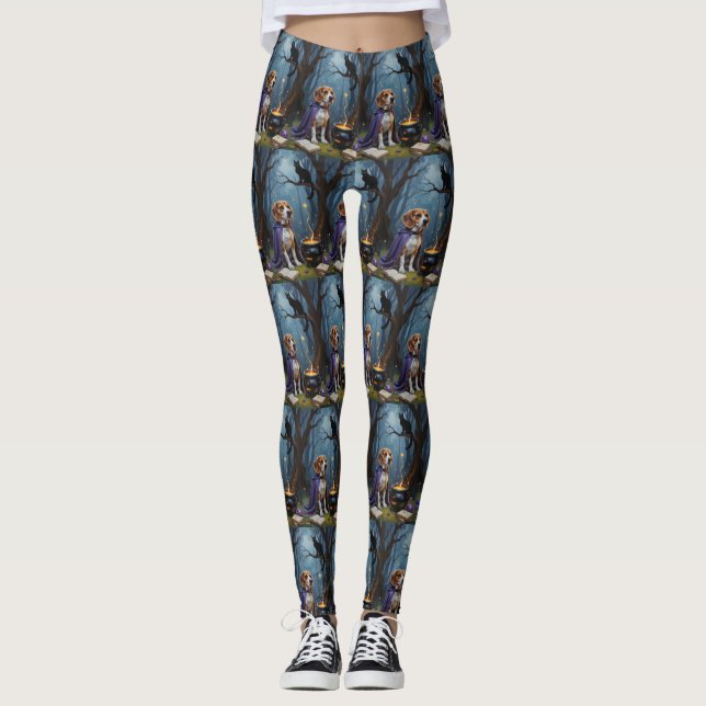 Beagle Dog Whimsical Halloween Painting Leggings (Front)