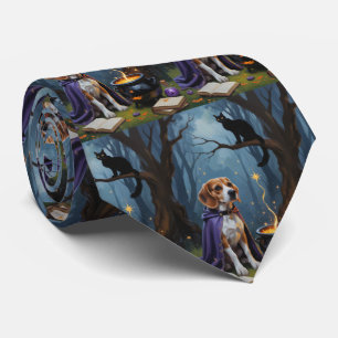 Beagle Dog Whimsical Halloween Painting Tie