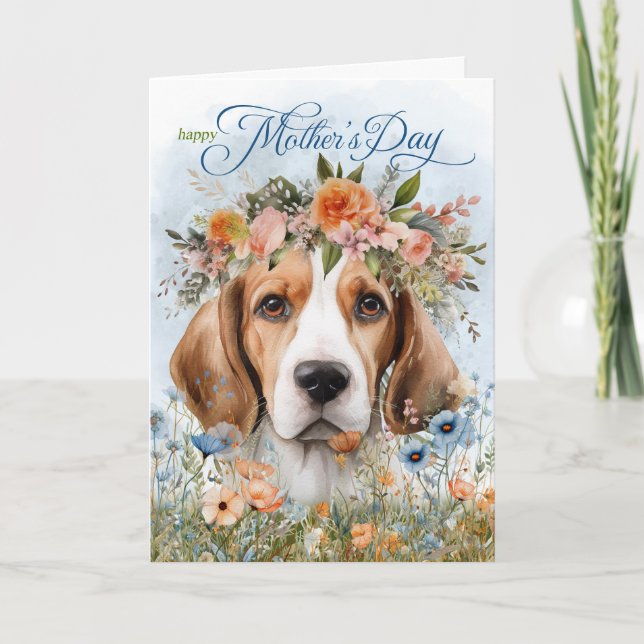 Beagle Dog Wildflower Mother's Day Holiday Card (Front)