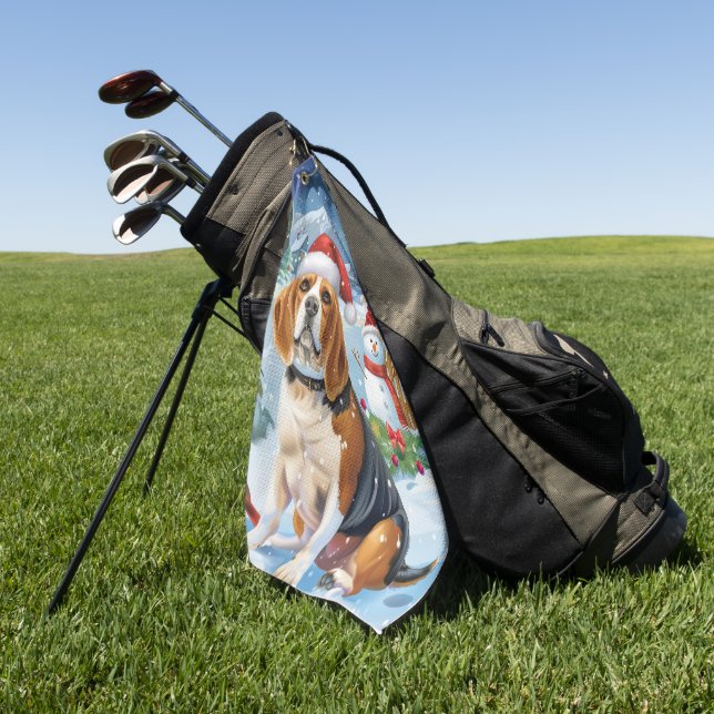 Beagle Dog Winter Wonderland Christmas Joy Golf Towel (Green)