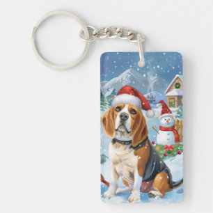 Beagle Dog Winter Wonderland Christmas Joy Key Ring