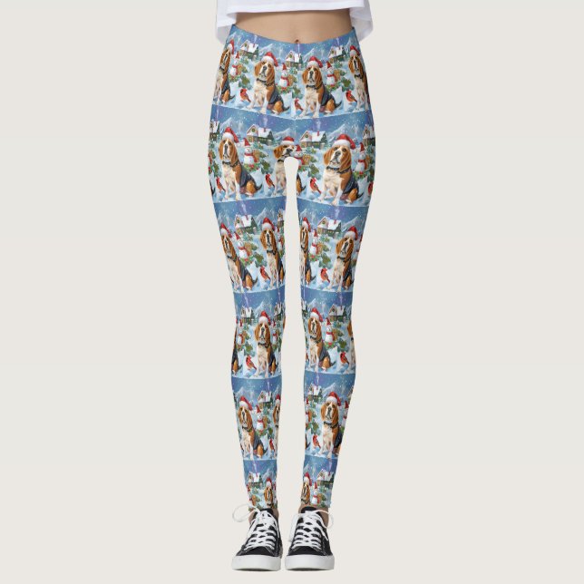 Beagle Dog Winter Wonderland Christmas Joy Leggings (Front)