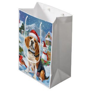 Beagle Dog Winter Wonderland Christmas Joy Medium Gift Bag