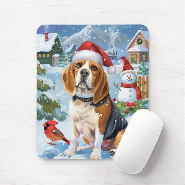 Beagle Dog Winter Wonderland Christmas Joy Mouse Mat (With Mouse)