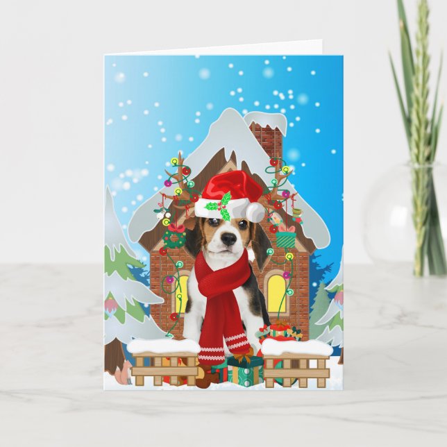 Beagle dog with Christmas gifts Card (Front)