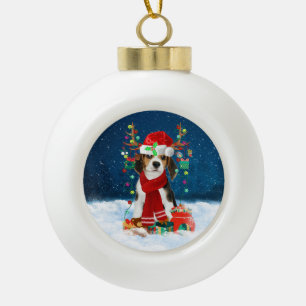 Beagle dog with Christmas gifts Ceramic Ball Christmas Ornament