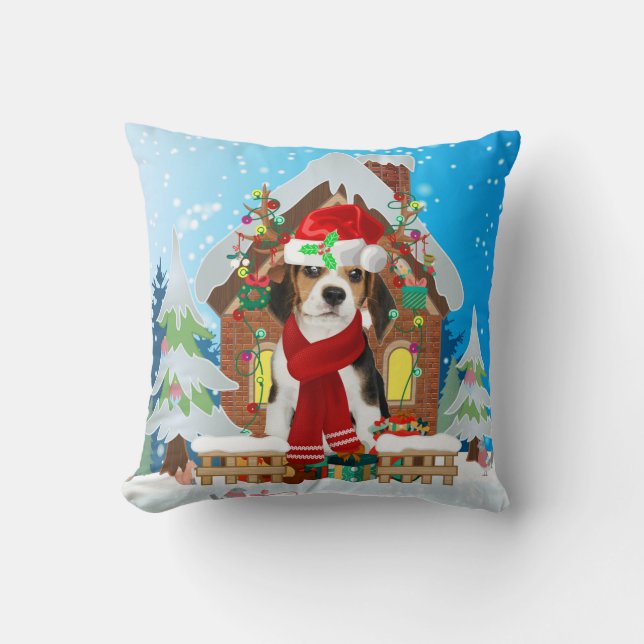 Beagle dog with Christmas gifts Cushion (Front)