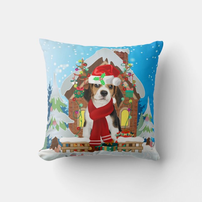Beagle dog with Christmas gifts Cushion (Front)