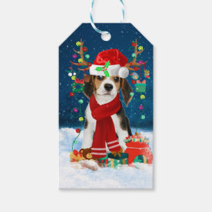 Beagle dog with Christmas gifts  Gift Tags