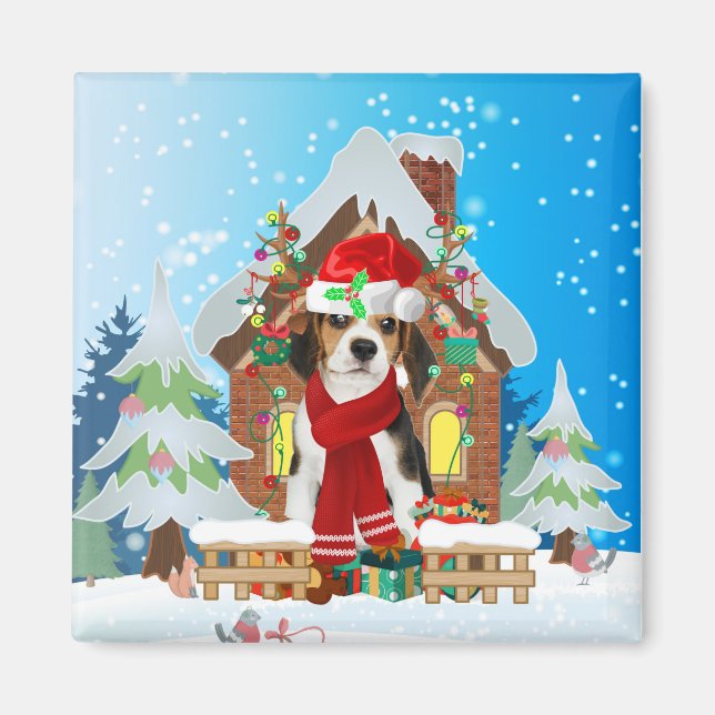 Beagle dog with Christmas gifts Magnet (Front)