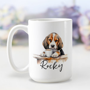 Beagle dog with coffee mug, dog with attitude coffee mug