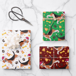 Beagle Dog With Santa Hat Christmas Wrapping Paper Sheet
