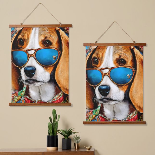 Beagle Dog with Sunglasses Hanging Tapestry (Asymmetrical)