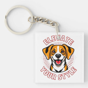 Beagle Dog with Text Art Key Ring