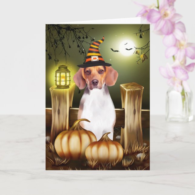 Beagle Dog with Witch Hat Halloween Gift Idea Card (Orchid)