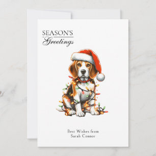 Beagle Dog Wrapped In Christmas Light Holiday Card