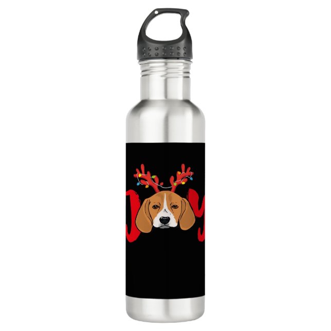 Beagle Dog Xmas Christmas Reindeer Antlers Light E 710 Ml Water Bottle (Front)