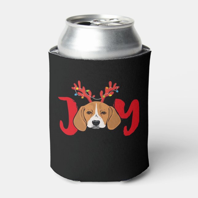 Beagle Dog Xmas Christmas Reindeer Antlers Light E Can Cooler (Can Front)
