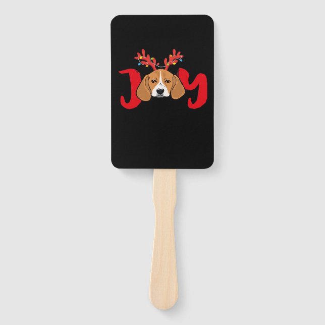 Beagle Dog Xmas Christmas Reindeer Antlers Light E Hand Fan (Front)